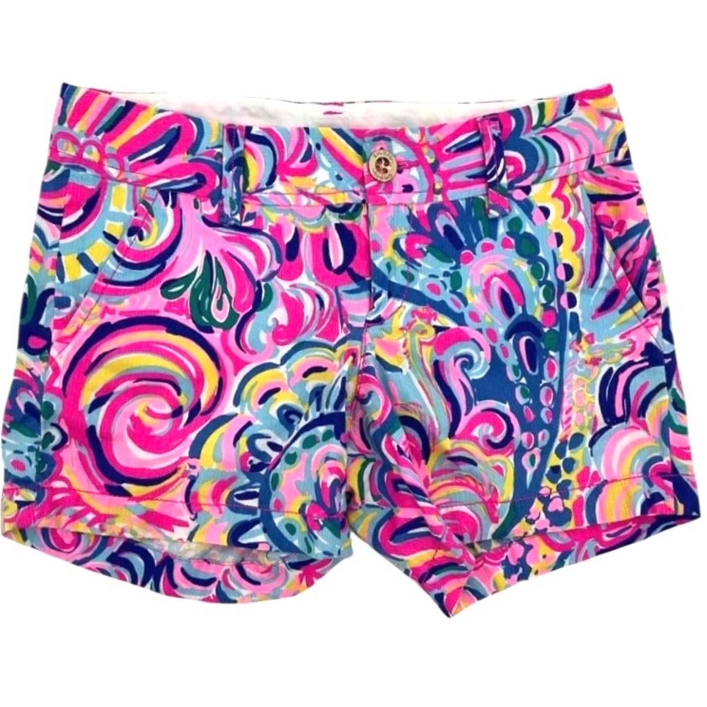 Lilly Pulitzer sz 4 Vibrant Pink & Blue floral Callahan Shorts w 4 1/2” inseam - Picture 3 of 16
